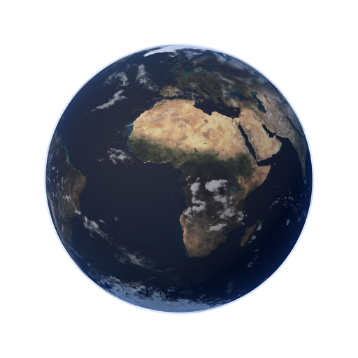 Earth with blue oceans, Africa, Europe and white clouds